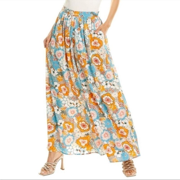 Botanik Studio MEDIUM Wide Leg Pants Skirt Long Floral Flowers - Picture 2 of 10